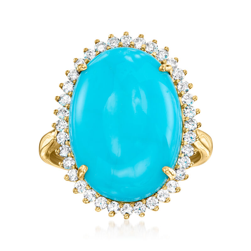 C. 2000 Vintage Turquoise and .36 ct. t.w. Diamond Ring in 18kt Yellow Gold. Size 6 image number 0
