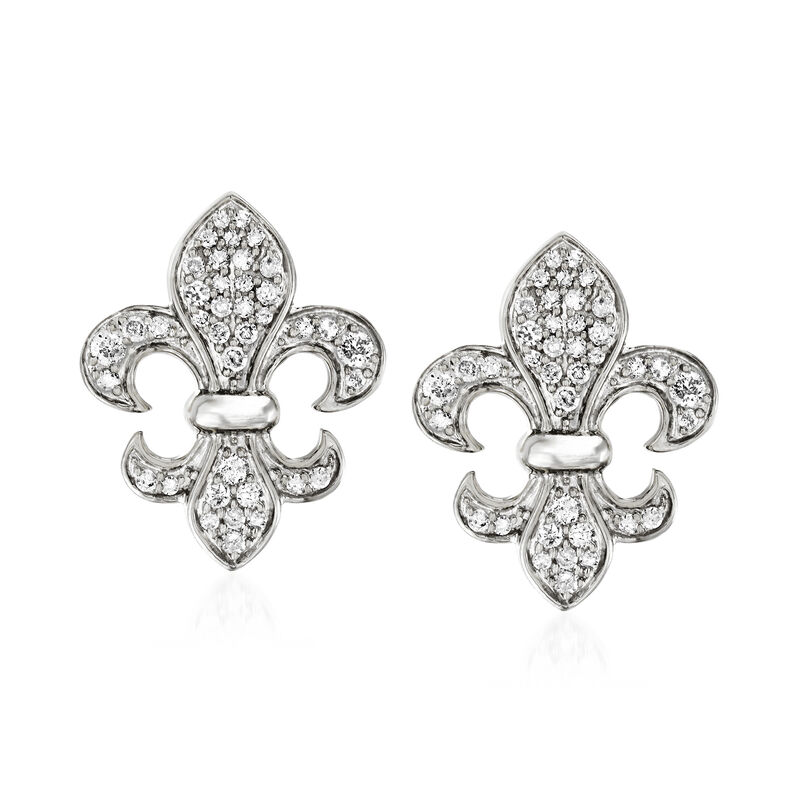.33 ct. t.w. Diamond Fleur-De-Lis Earrings in Sterling Silver image number 0