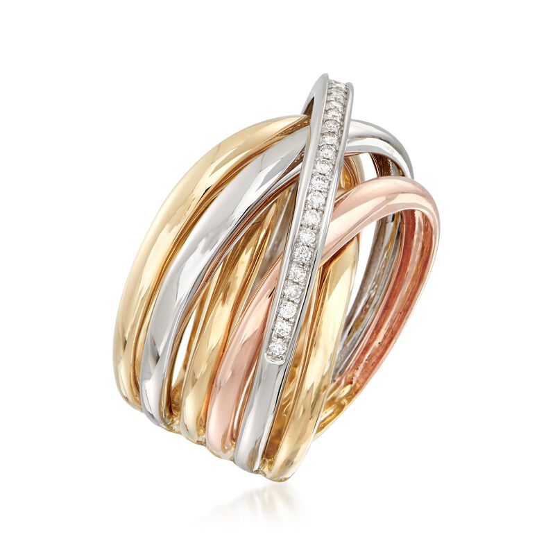 .22 ct. t.w. Diamond Multi-Row Sash Ring in 14kt Tri-Colored Gold. Size 5 image number 2
