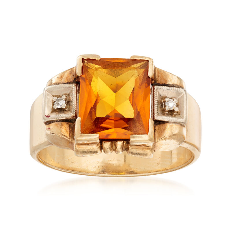 C. 1960 Vintage 3.20 Carat Synthetic Yellow Sapphire Ring with Diamond Accents in 14kt Yellow Gold image number 0