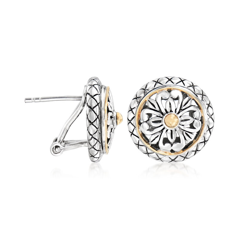 Sterling Silver and 18kt Yellow Gold Floral Earrings image number 2