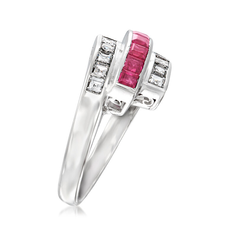 C. 1980 Vintage .75 ct. t.w. Diamond and .59 ct. t.w. Ruby Multi-Row Ring in Platinum. Size 5.5 image number 2