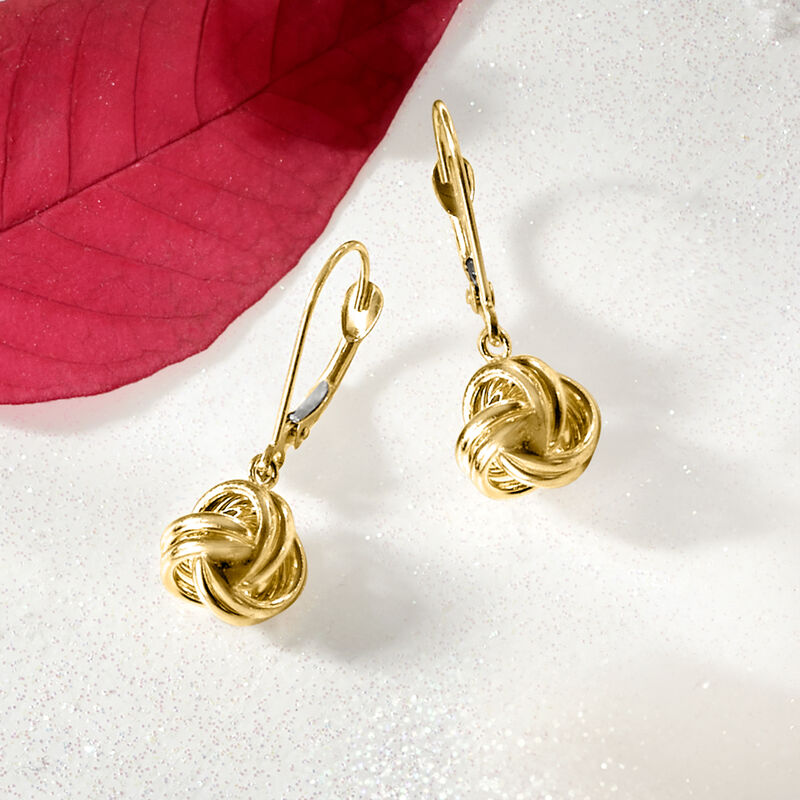 14kt Yellow Gold Love Knot Drop Earrings image number 3