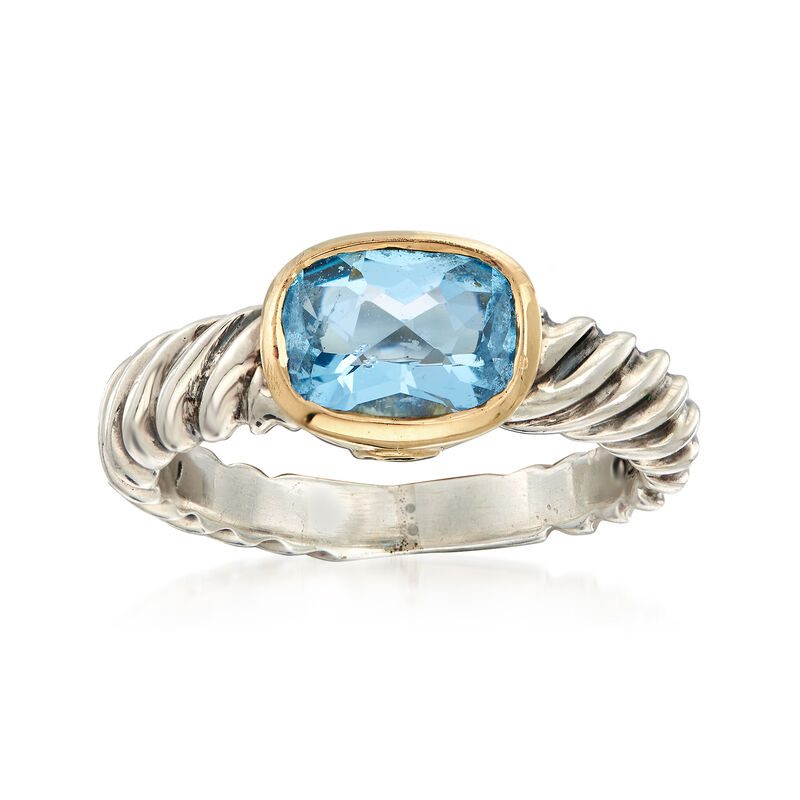 C. 1990 Vintage David Yurman 1.75 ct. t.w. Blue Topaz Ring in 18kt Yellow Gold and Sterling Silver image number 0