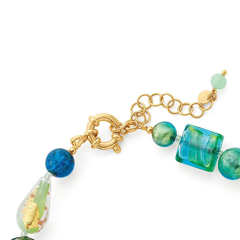 Italian Green and Blue Murano Glass Bead Necklace with 18kt Gold Over Sterling image number 5