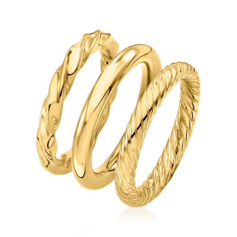 18kt Gold Over Sterling Jewelry Set: Three Polished Rings image number 2