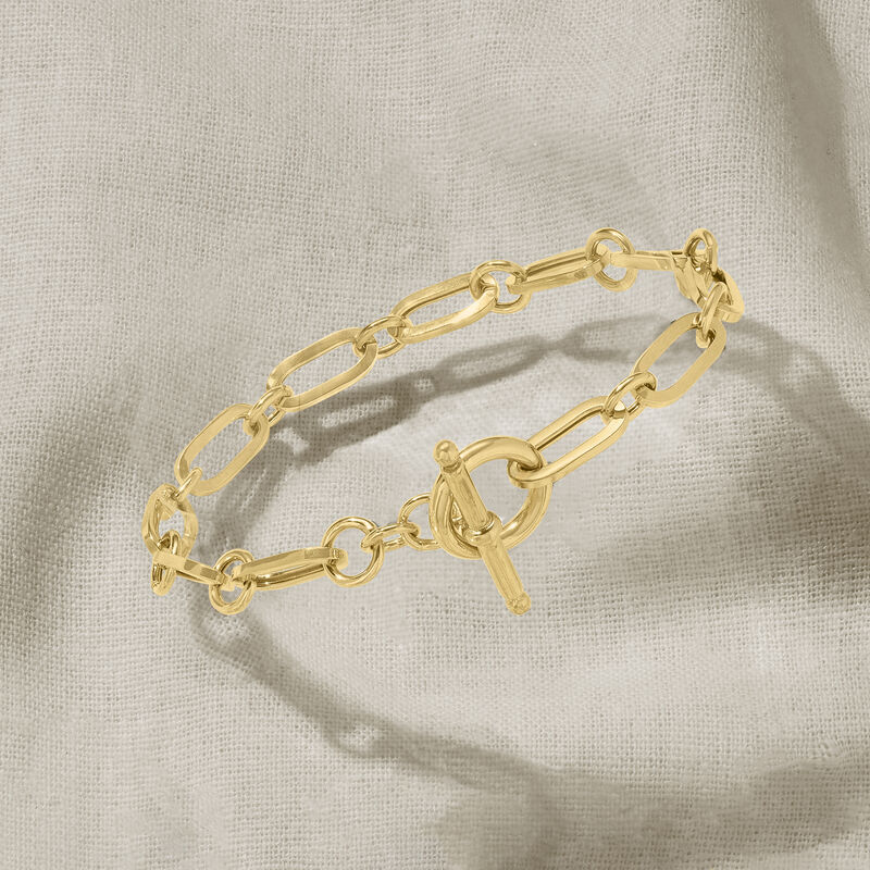 Italian 18kt Gold Over Sterling Paper Clip Link Toggle Bracelet image number 3