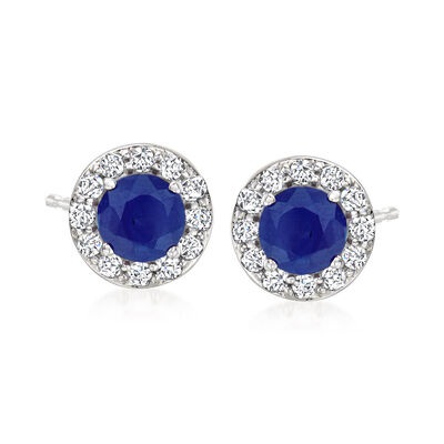 1.30 ct. t.w. Sapphire and .36 ct. t.w. Diamond Stud Earrings in 14kt White Gold