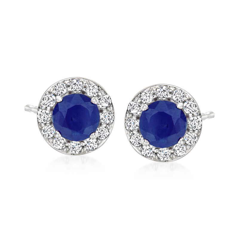 1.30 ct. t.w. Sapphire and .36 ct. t.w. Diamond Stud Earrings in 14kt White Gold image number 0