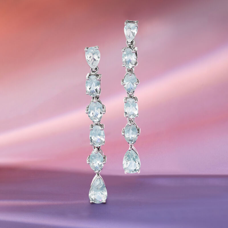 5.30 ct. t.w. Aquamarine Linear Drop Earrings in Sterling Silver image number 3