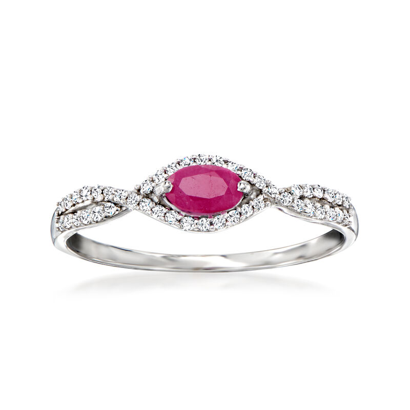 .20 Carat Ruby Twisted Ring with .13 ct. t.w. Diamonds in 14kt White Gold. Size 6 image number 0