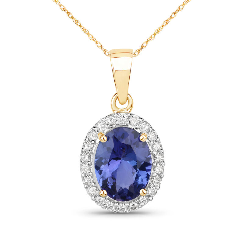 1.60 Carat Tanzanite and .22 ct. t.w. Diamond Pendant Necklace in 14kt Yellow Gold. 18&quot; image number 0
