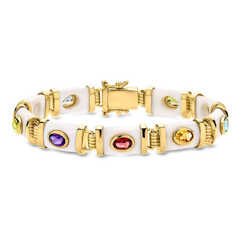 White Agate and 3.90 ct. t.w. Multi-Gemstone Bracelet in 18kt Gold Over Sterling image number 0