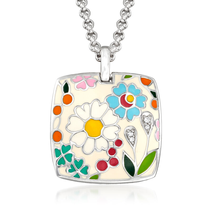 Belle Etoile &quot;Flower Garden&quot; Enamel Pendant in Sterling Silver image number 0