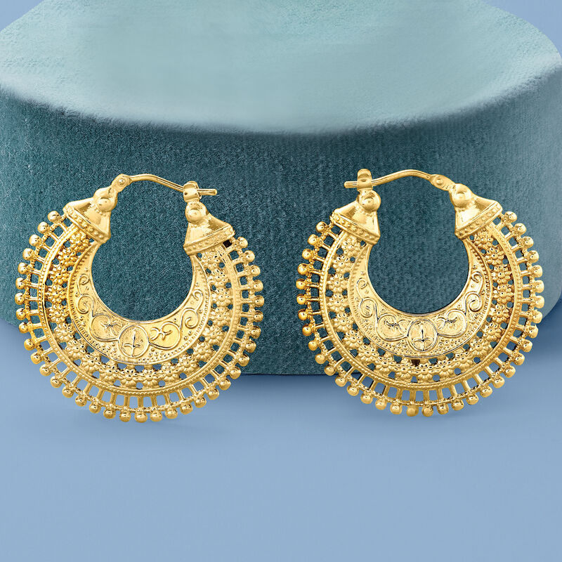 Italian 18kt Gold Over Sterling Embellished Hoop Earrings. 1 3/8&quot; image number 4