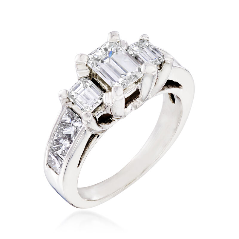 C. 2000 Vintage 1.70 ct. t.w. Diamond Three-Stone Ring in 14kt White Gold image number 2