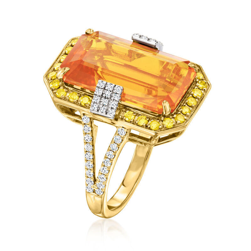 Fire Opal Ring with .72 ct. t.w. Yellow and White Diamonds in 18kt Two-Tone Gold image number 2