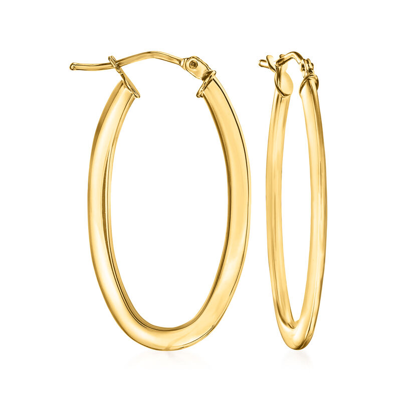 Italian 10kt Yellow Gold Oval Hoop Earrings. 1 1/8&quot; image number 0