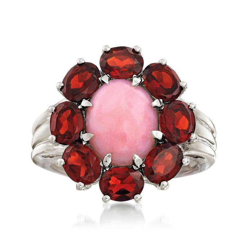 Pink Opal and 2.80 ct. t.w. Garnet Ring in Sterling Silver image number 0