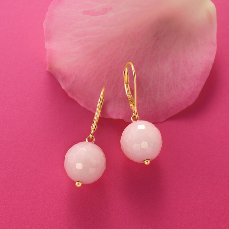 Pink Opal Bead Drop Earrings in 14kt Yellow Gold image number 3