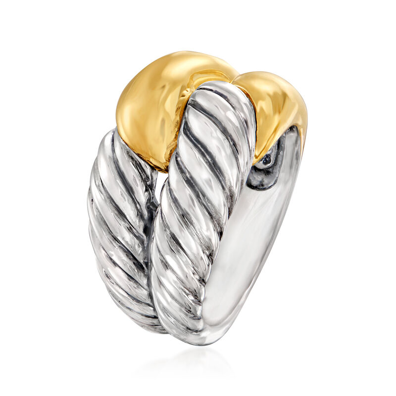 C. 1990 Vintage David Yurman Double-Row Ring in Sterling Silver and 14kt Yellow Gold. Size 5.5 image number 2