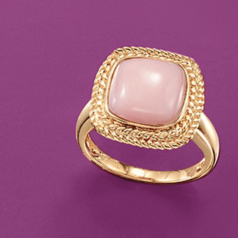 11mm Square Pink Opal Ring in 14kt Yellow Gold image number 3