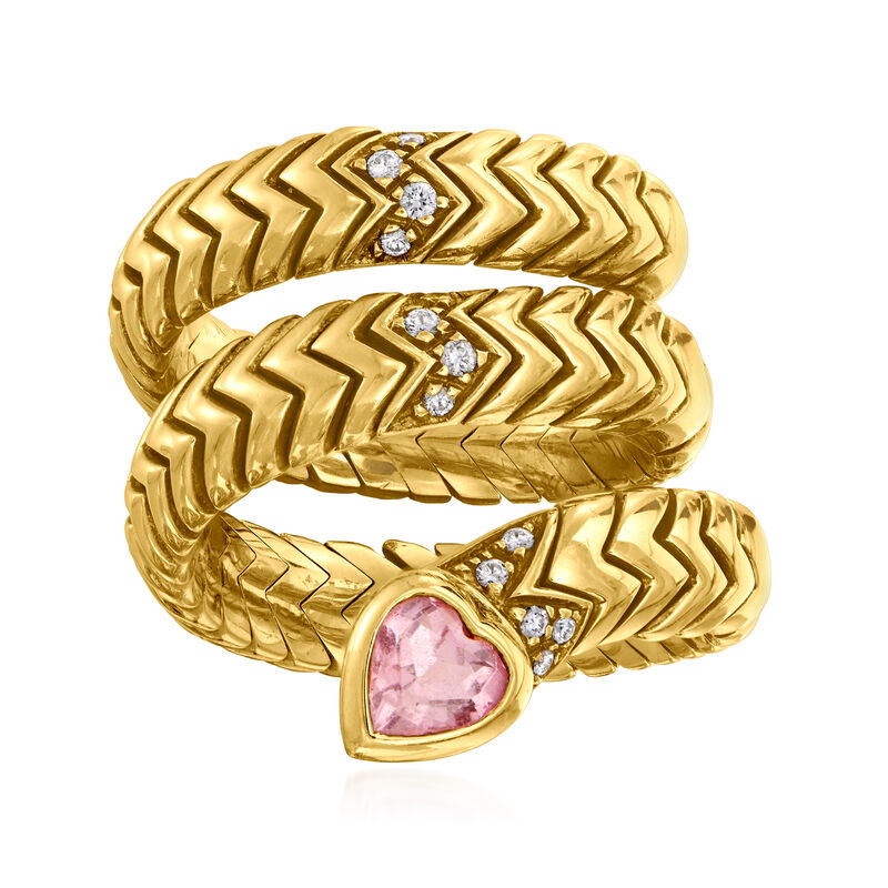 C. 1980 Vintage Bulgari &quot;Serpenti Tubogas&quot; .50 Carat Pink Tourmaline and .14 ct. t.w. Diamond Coil Ring in 18kt Yellow Gold image number 0