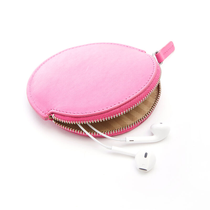 Royce Bright Pink Leather Circular Earbud Case image number 0