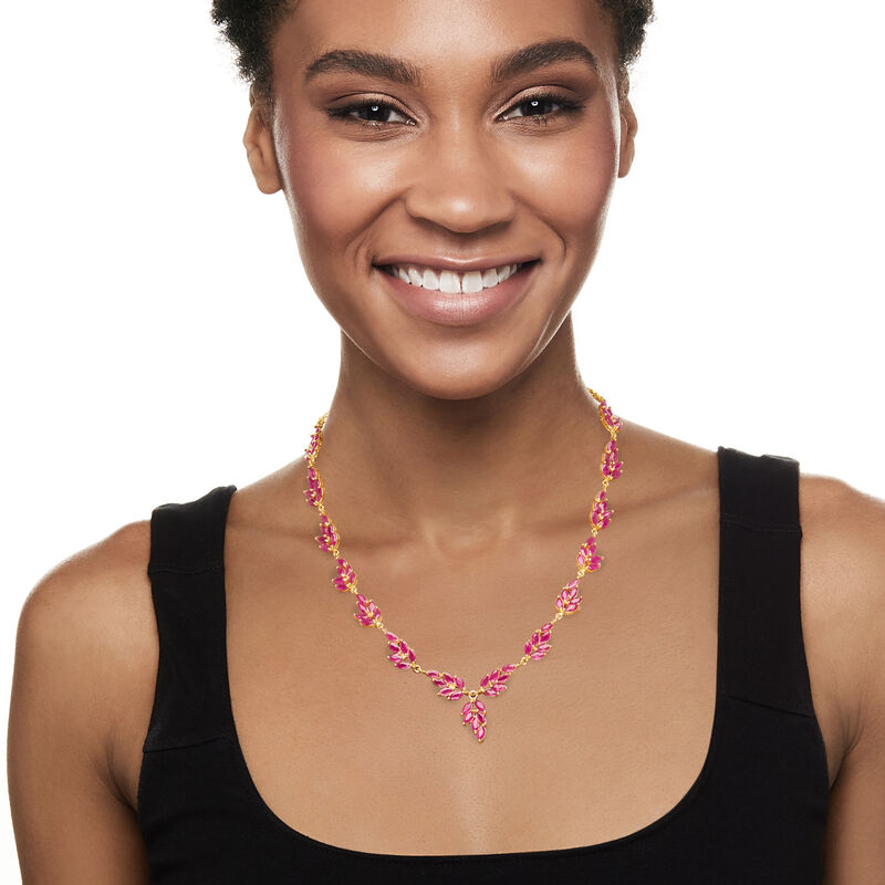 30.00 ct. t.w. Ruby Leaf Necklace in 18kt Gold Over Sterling. 18&quot; image number 0