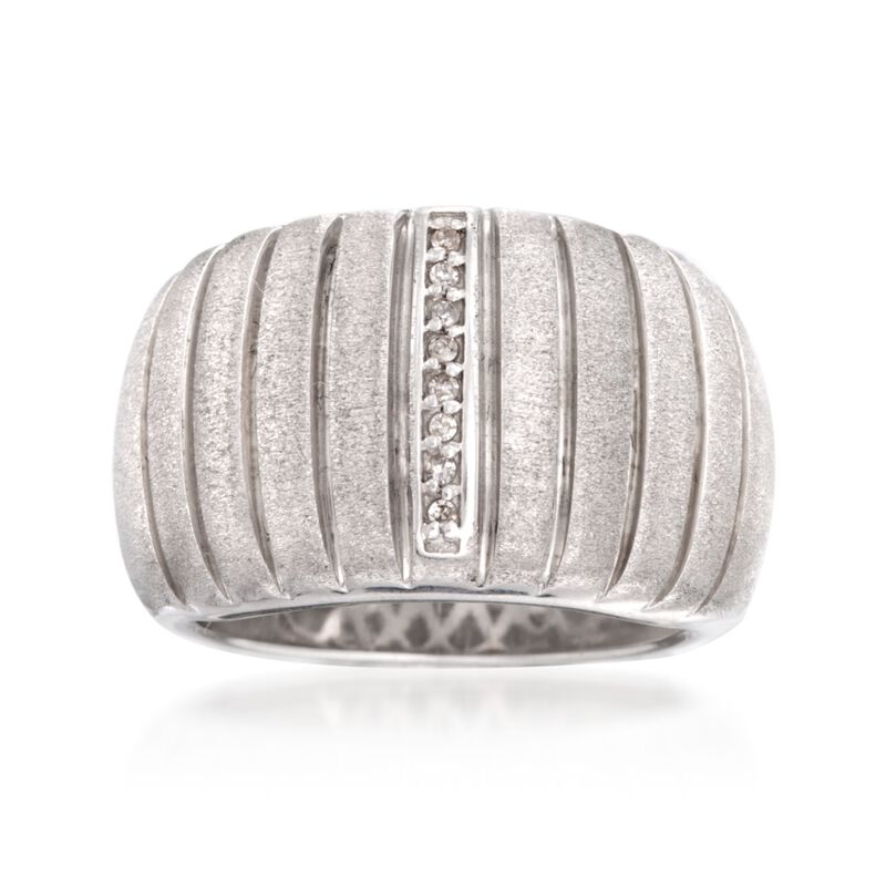 Sterling Silver Ribbed Band with Diamond Accents image number 0