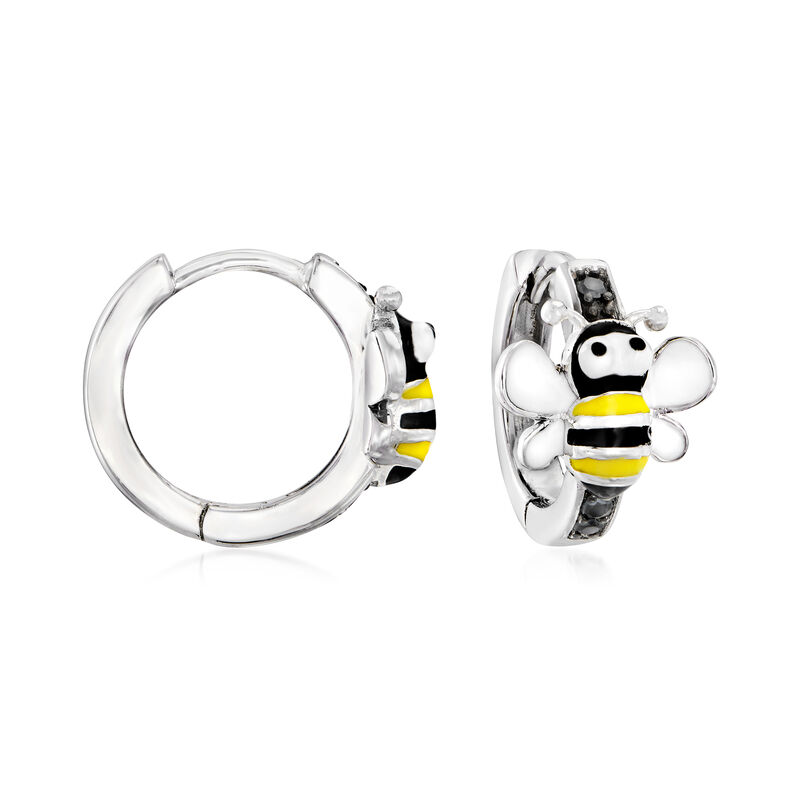 .10 ct. t.w. Black Spinel and Enamel Bee Huggie Hoop Earrings in Sterling Silver image number 0
