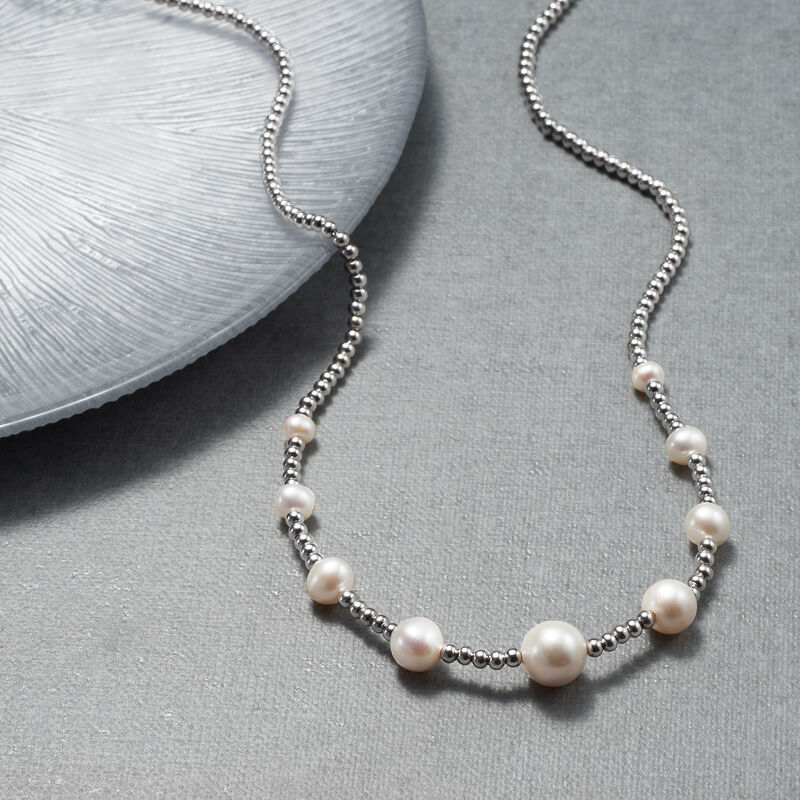 5-10.5mm Graduated Cultured Pearl and Sterling Silver Bead Necklace image number 2