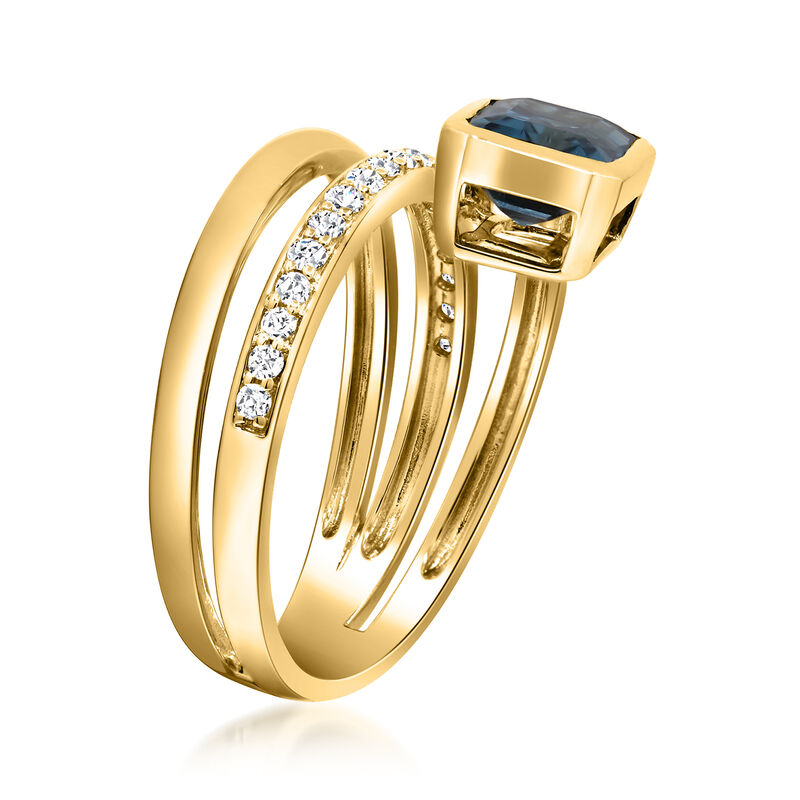 1.90 Carat London Blue Topaz and .21 ct. t.w. Diamond Three-Row Ring in 14kt Yellow Gold image number 1