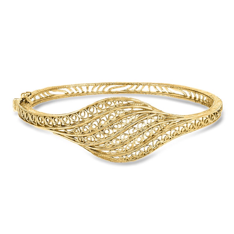 18kt Gold Over Sterling Filigree Swirl Bangle Bracelet. 7" image number 0