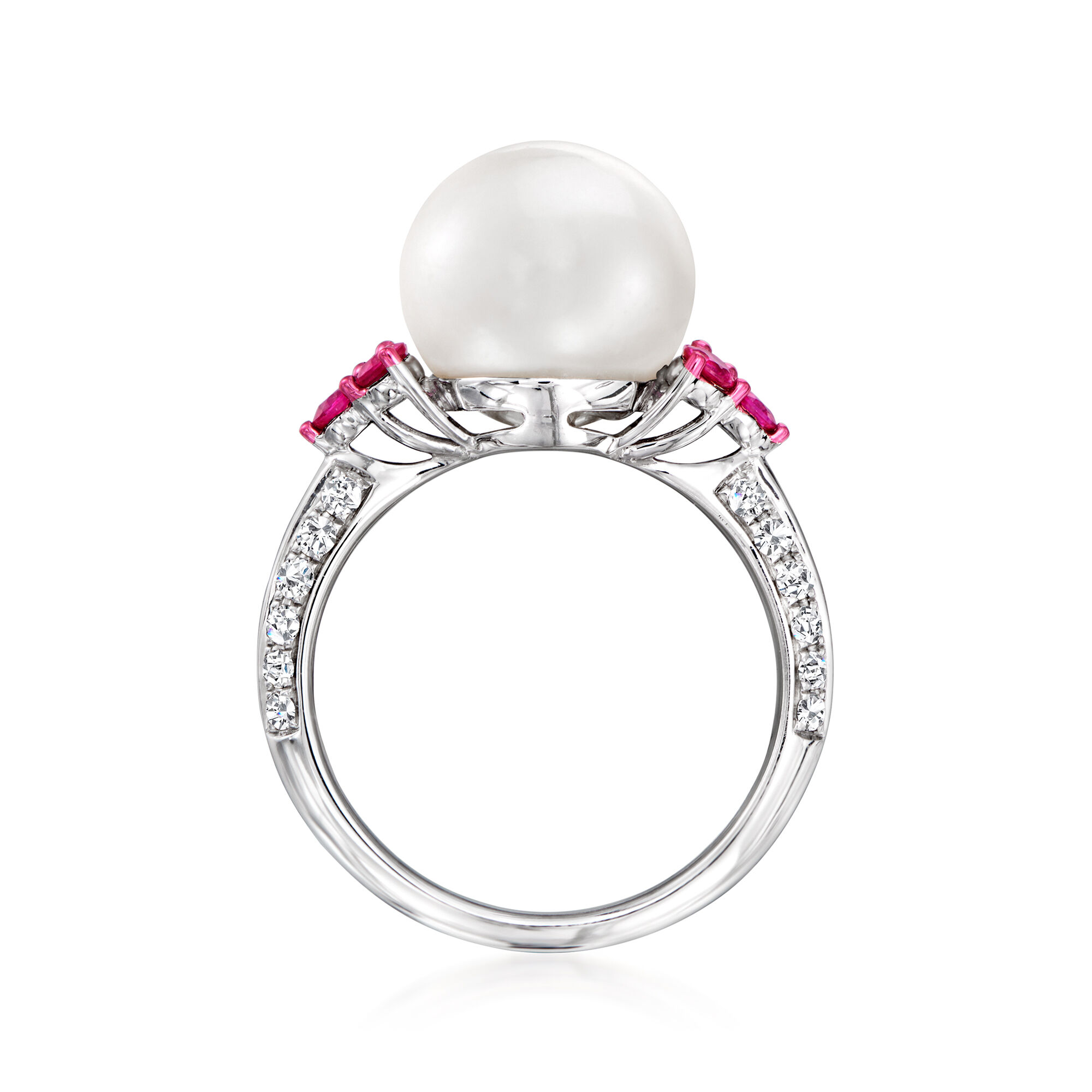 11mm Cultured South Sea Pearl Ring with .50 ct. t.w. Rubies