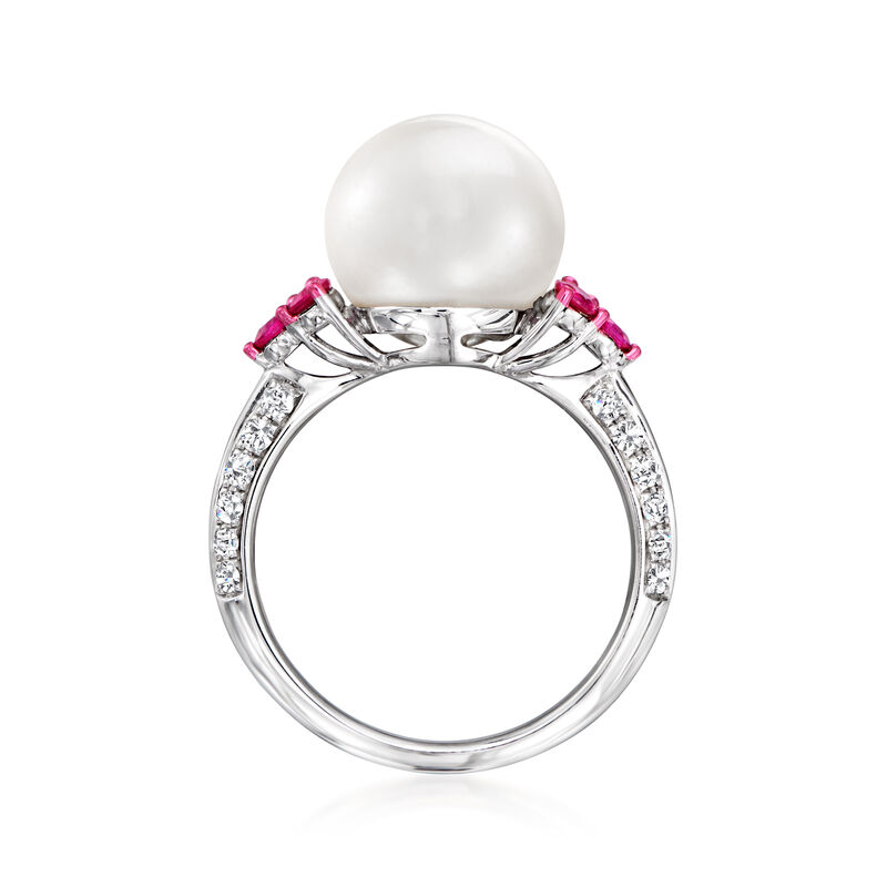 11mm Cultured South Sea Pearl Ring with .50 ct. t.w. Rubies and .36 ct. t.w. Diamonds in 18kt White Gold. Size 9 image number 3