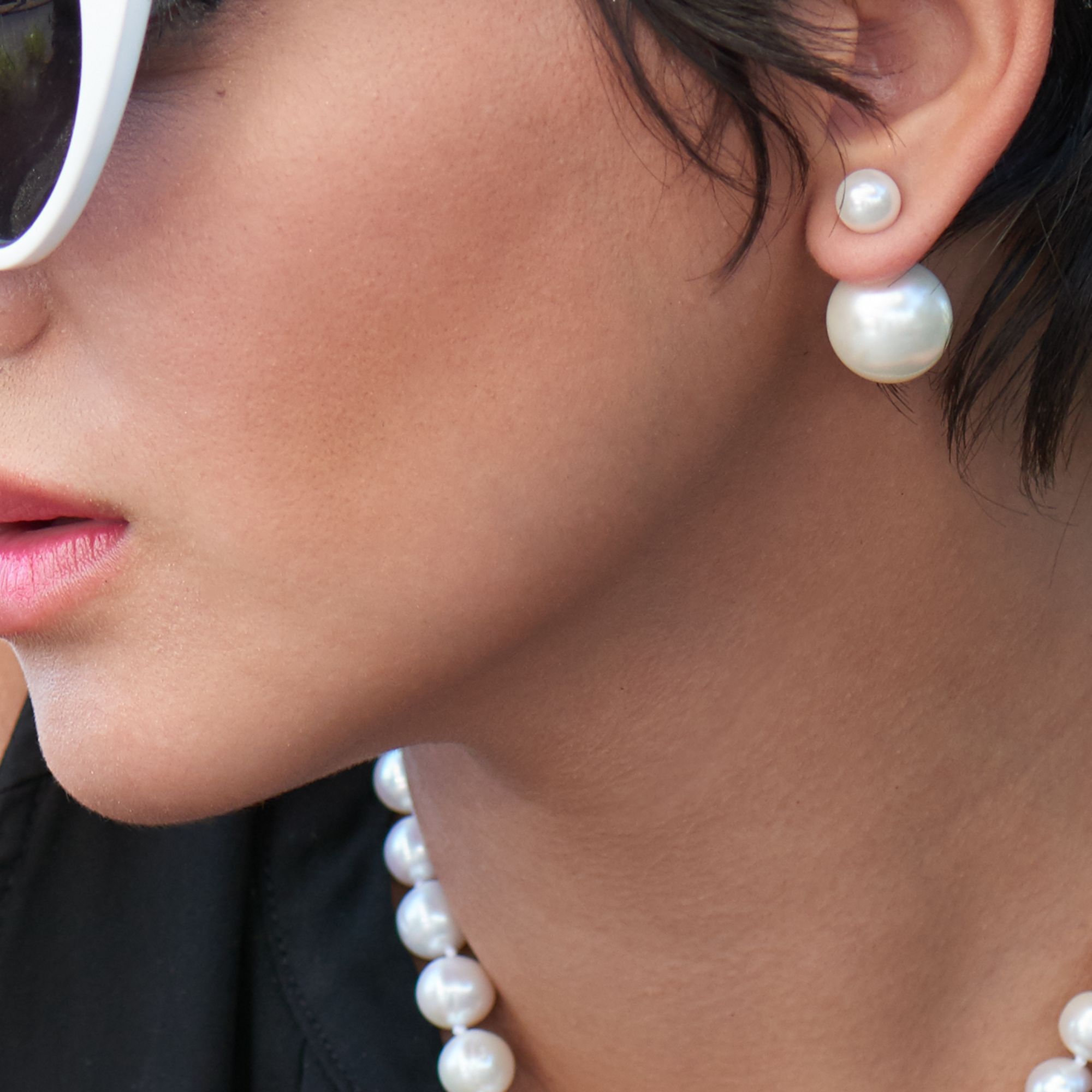8-16mm Shell Pearl Front-Back Earrings in Sterling Silver