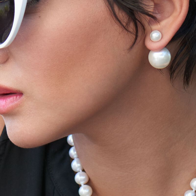 8-16mm Shell Pearl Front-Back Earrings in Sterling Silver image number 3