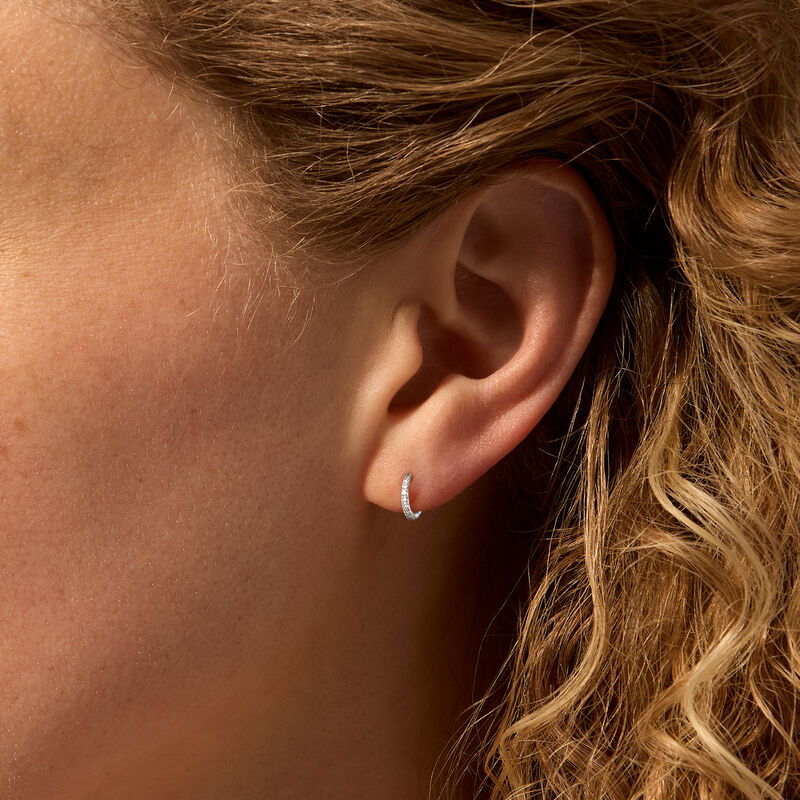 Diamond Clicker Hoop Earrings in Sterling Silver image number 2