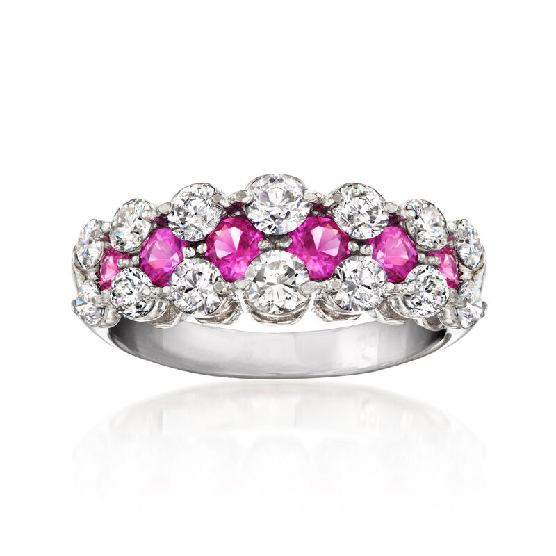 C. 2000 Vintage 1.48 ct. t.w. Diamond and .84 ct. t.w. Pink Sapphire Ring in Platinum. Size 6 image number 0
