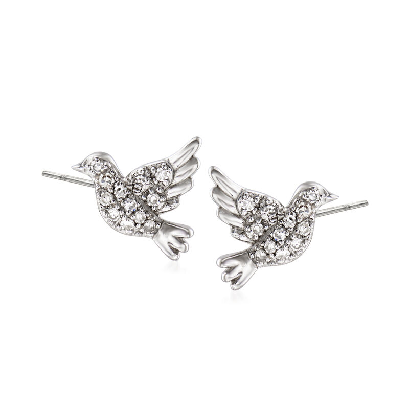 Sterling Silver Dove Earrings with Diamond Accents image number 0