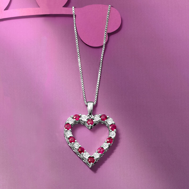 .90 ct. t.w. Ruby and .15 ct. t.w. Diamond Heart Pendant Necklace in Sterling Silver image number 2