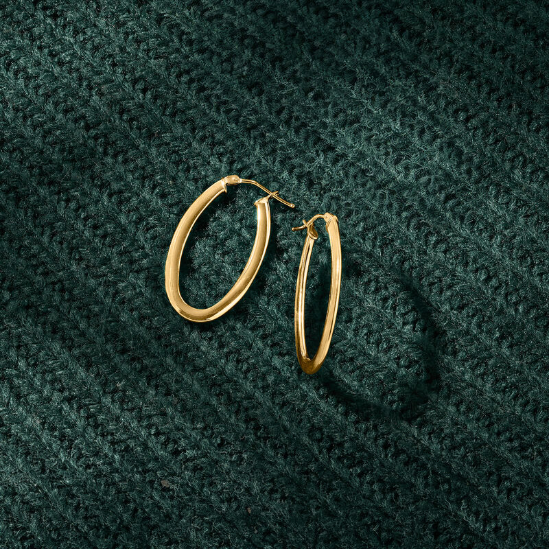 Italian 10kt Yellow Gold Oval Hoop Earrings. 1 1/8&quot; image number 2