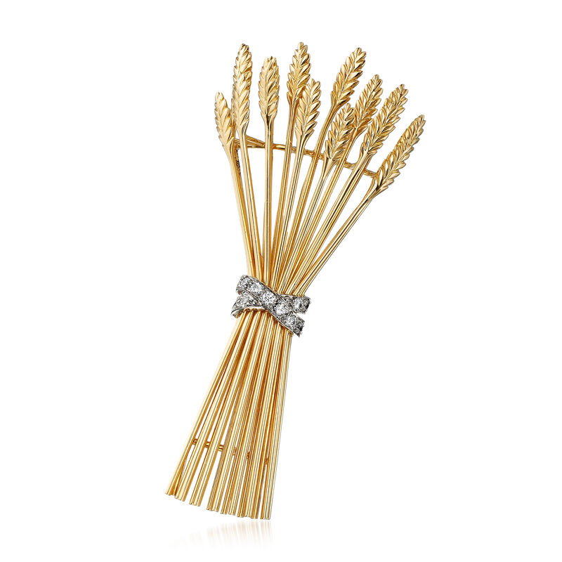 C. 1980 Vintage Tiffany Jewelry .35 ct. t.w. Diamond Bundle of Wheat Pin in 18kt Yellow Gold  image number 0