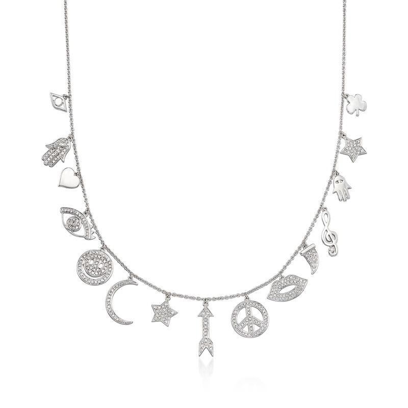 .95 ct. t.w. Diamond Charm Necklace in 18kt White Gold. 15&quot; image number 1