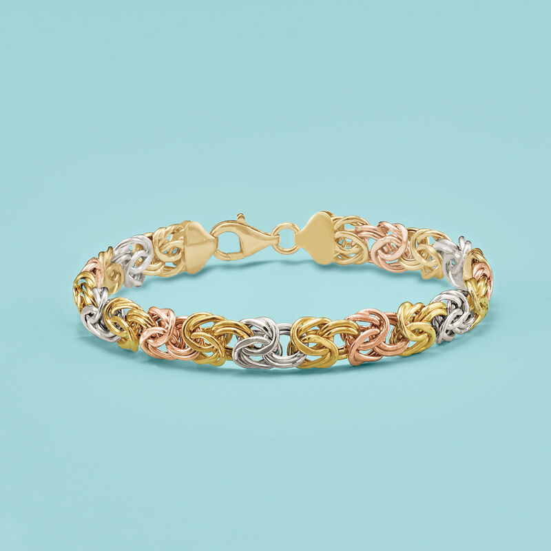 14kt Tri-Colored Gold Byzantine Bracelet image number 2