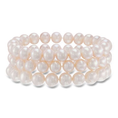9.5-10.5mm Cultured Pearl Jewelry Set: Three Stretch Bracelets