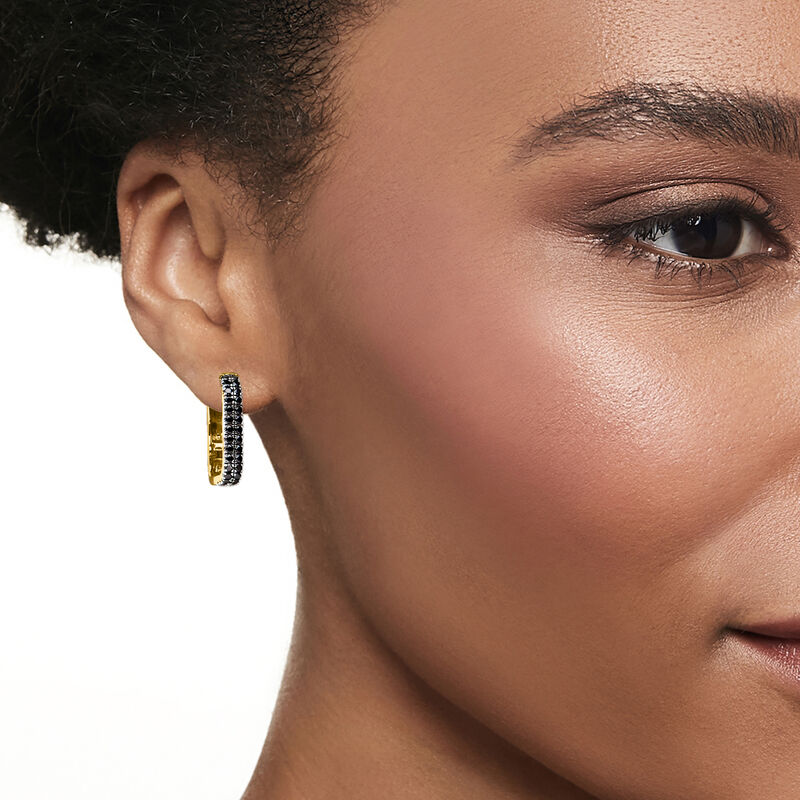 Onyx Paper Clip Link Hoop Earrings in 18kt Gold Over Sterling. 3/4&quot; image number 1