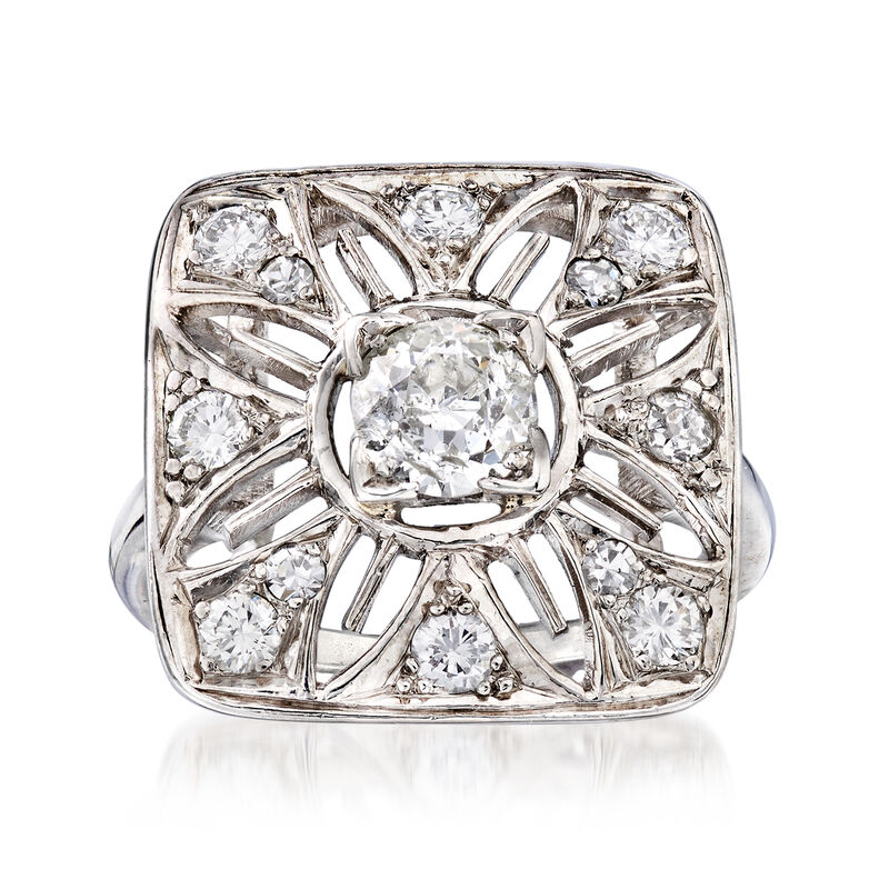 C. 1950 Vintage 1.05 ct. t.w. Diamond Cut-Out Flower Ring in Platinum. Size 5 image number 0