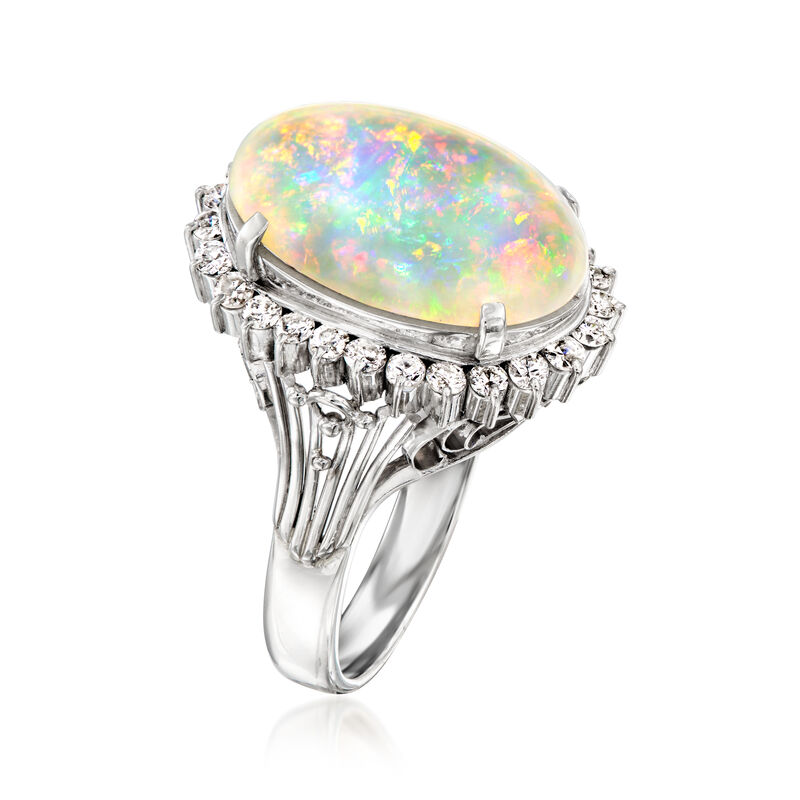 C. 1980 Vintage Opal and .46 ct. t.w. Diamond Ring in Platinum. Size 5 image number 2